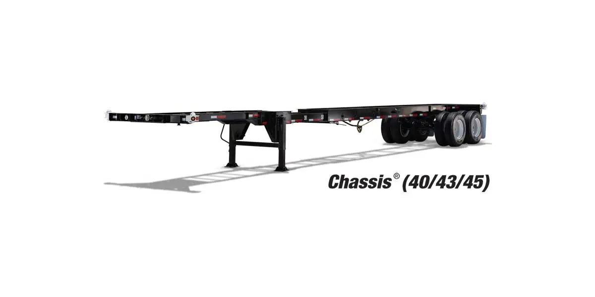 Chassis 1 Hyundai Translead chassis trailer with tandem axles and container locks displayed in side profile on white background